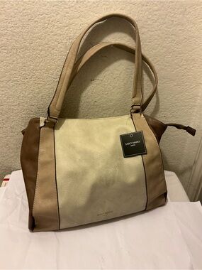 NWT Darcy Marks Tri-Panel Shoulder Bag in Cream, Tan and Brown